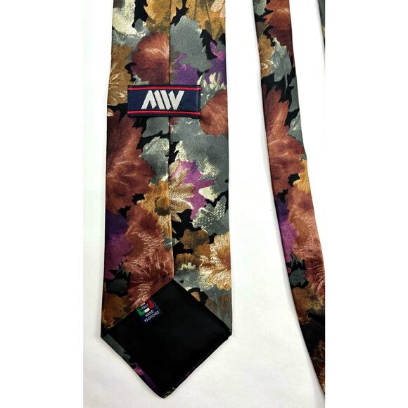 MIV Silk Tie Hand Made in Italy 1980s Floral Vintage - Picture 9 of 16